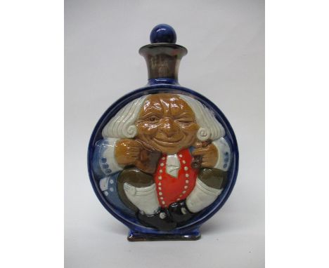 A Doulton  Lambeth Toby moon flask decorated in relief with a view of Toby Philpot from the front and back, with a silver col