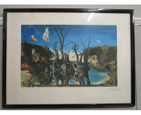 Salvador Dali, Spanish 1904-1989 - Swans reflecting elephants - a lithograph limited edition print, signed in pencil to lower