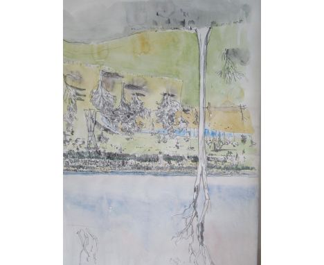 Keith Grant, British b. 1930 - New South Wales Gas - pencil and watercolour sketch on paper, 22 6/8" x 16 2/8", mounted but u