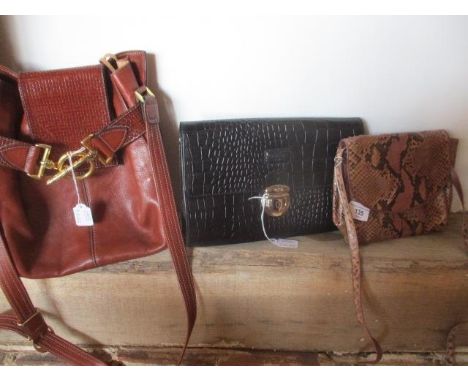 A vintage Kurt Geiger crocodile shoulder bag, with age related wear, together with a modern Osprey Graeme Ellisdon black clut