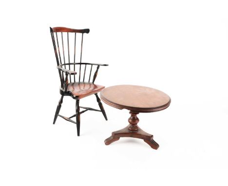 A 19th-century mahogany miniature apprentice circular breakfast table. 26 cm diameter. Together with a 20th century "Comb Bac