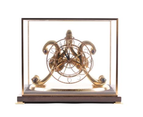 F.H. Whitlock, A single fusee skeleton mantle timepiece. With skeletonised chapter ring and double "C" scroll frame marked "W