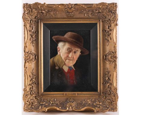 Carl Heuser (1827-1892), a head and shoulders portrait of an elderly gentleman, titled verso 'Old Mans Head', oil on board, 1