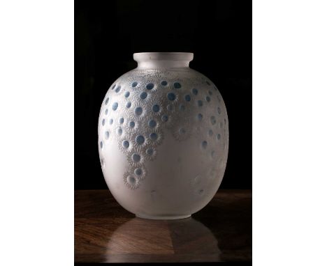 An Art Deco Lalique cased frosted glass 'Marguerites' 922 pattern vase, 1930s, the ovoid body decorated with tumbling daisy f