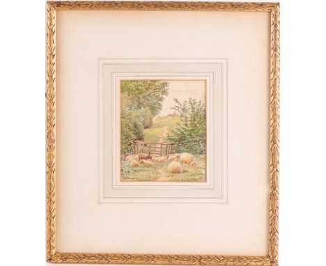 Frederick Williamson (1835-1900), a small group of sheep, before a gate on a summer's day, watercolour, signed and dated 1867