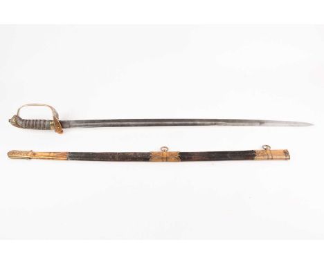 A late 19th century 1827 pattern Naval officers dress sword and scabbard. With lions mask pommel and "fouled anchor" decorate