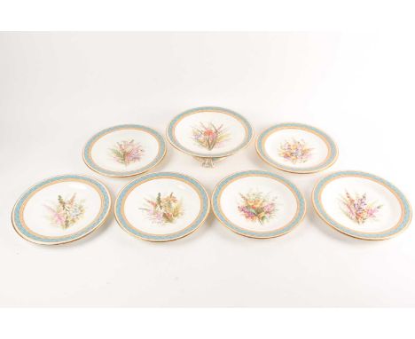 A 19th century Worcester porcelain part fruit set, comprising a tazza and six plates, (23.5 cm diameter), date code for 1875,
