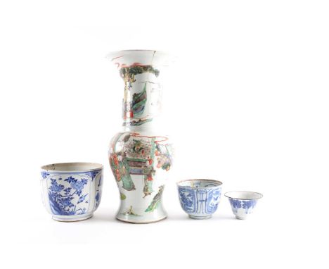 A famille verte yen-yen vase, Kangxi, mark &amp; period, finely painted with figures from the tale 'A Journey to the West' at