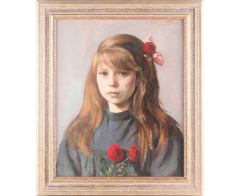 David Abraham Bueno de Mesquita (1889 - 1962), portrait of a young girl with flowers, signed, dated and inscribed Amsterdam 1