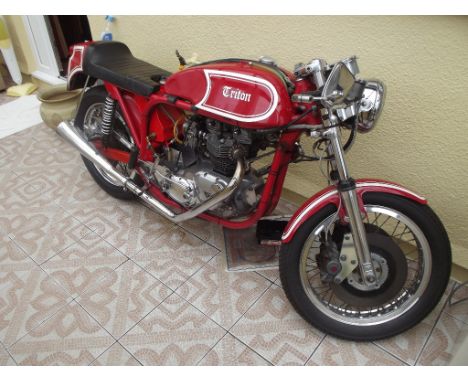 A 1961 Triton café racer, registration number FSV 187, frame number R13 88448, engine number T140V XH227834, red. This well c