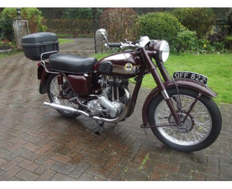A 1956 Ariel 350 NH Hunter, registration number OFF 822, frame number DU9006, engine number LB2187, maroon/chrome. This fully