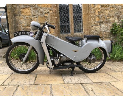 A 1949 Velocette LE, registration number 379 XUM, frame number 2260, engine number 6307, grey. This Velocette is an older res