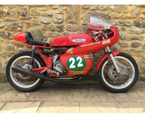 A 1969 Aermacchi Harley-Davidson 350cc Ala d'Oro racing motorcycle, red. This British Historic Racing eligible 350 racing bik