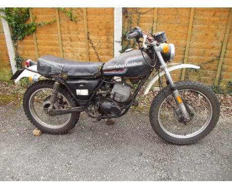 A 1976 AMF Harley-Davidson SXT 125, registration number MHB 384P, black. This rare two stroke Harley has been owned by the ve