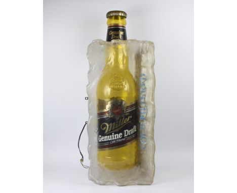 Vintage LG HTF MILLER beer bottle in ice block lighting / advertising sign material hard plastic. Vintage LG HTF MILLER bierf