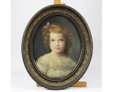European school 19th century Portrait of a girl. Oil on canvas mounted on panel, not signed. Meisjesportret. Olie op doek gem