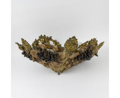 Art Deco chandelier with bronze girlandes and grapes Art Deco luchter met bronzen girlandes en druiven H 55 Dia 63 cm