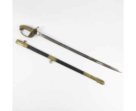 19th century English navy saber with scabbard Symons &amp; Son Davenport 19e eeuwse Engelse marinesabel met schede Symons &am