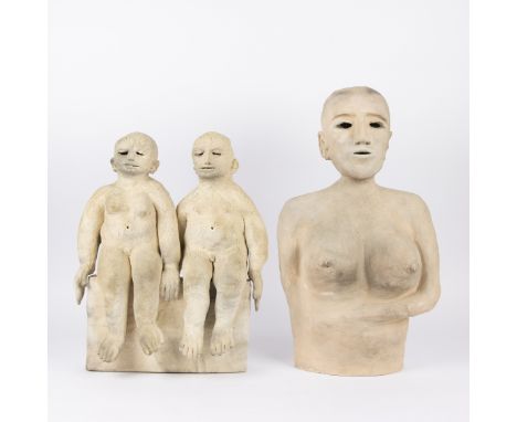 Annette Defoort (1945) Ceramic sculptures (2) With monogram. Keramieken sculpturen (2). Gemonogrammeerd. H 39.5 - 47 cm