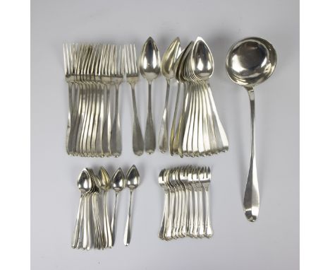 A collection of silver cutlery ao Delheid, Jean Dufour weight 2.515 kg ladle: Jean F. Dufour, Brussels, 1846/1868, silver 800