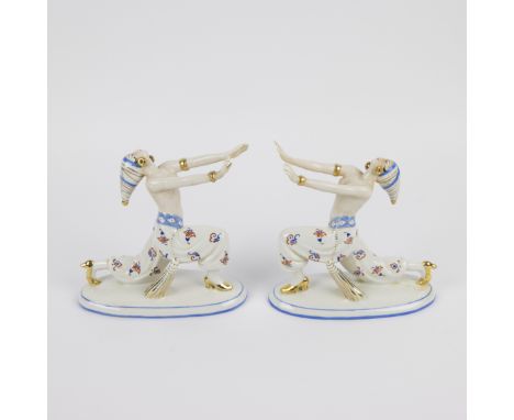 Goebel - Couple Art Deco small statues of dancers Goebel - Koppel Art Deco beeldjes dansers. H 16 cm