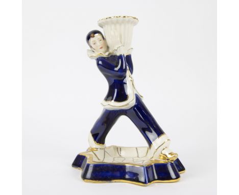Art Deco Royal Dux statue Pierrot candlestick ca 1920 Art Deco Royal Dux beeldje Pierrot kaarsenhouder ca 1920 H 17.5 cm
