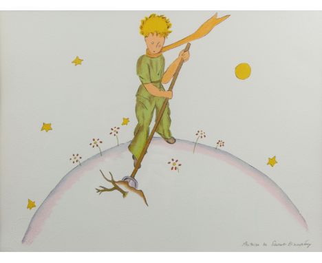 Antoine de Saint Exupéry ( 1900 – 1944 ) Colored lithograph 'Le petit prince' signed in the plate. Gekleurde lithografie ‘Le 