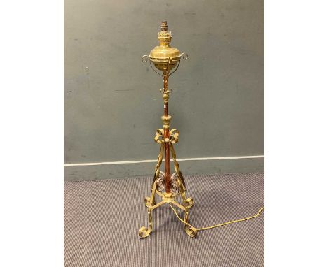 A copper and brass standard lamp, 120cm high