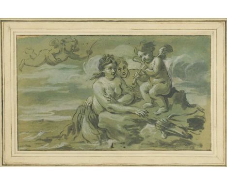 Manner of Jean-Marc Nattier Nymphs and Cupid playing the flutepen and ink with wash on paper15 x 25cm; together with another 