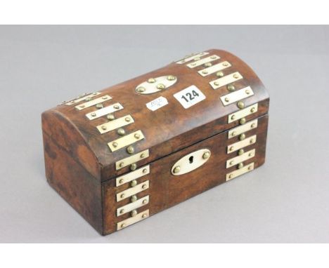 19th century Figured Walnut Dome Top Tea Caddy with Ivory Inlay