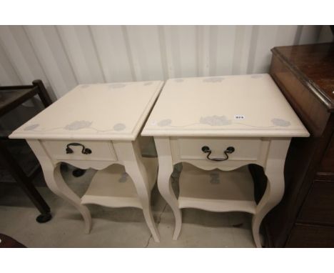 Pair of Painted Side Tables, each with single drawers above shelf