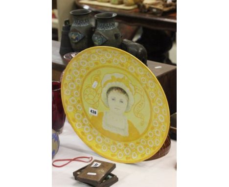 Large Yellow Ceramic Charger with Italian Motto signed to rear E J & J E 1882