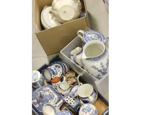 Three Trays of Mixed Ceramics mainly Blue & White including Copeland Spode and Booths Real Old Willow, Masons, Victorian, Two