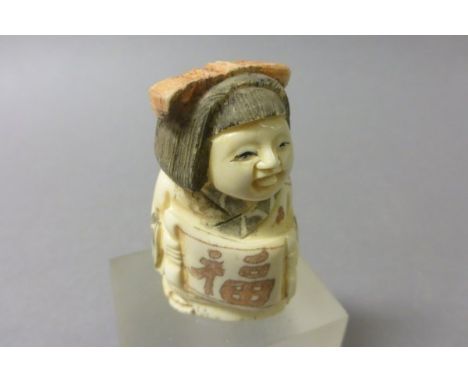Signed Oxbone Netsuke of a Lady with Scroll