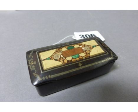19th century Papier Mache Snuff Box with Pietra Dura Lid