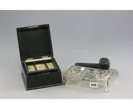 Glass Desk Stand, Cased Pipe and Ebony Box