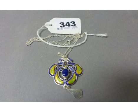 Silver Enamel and Lapis Luzuli Pendant Necklace