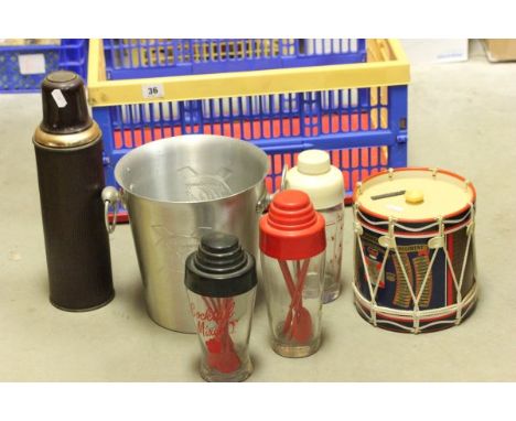 Duke of Edinburgh Regiment Barrel Ice Bucket, Three Cocktail Shakers, Ice Bucket and Vintage Thermos Flask