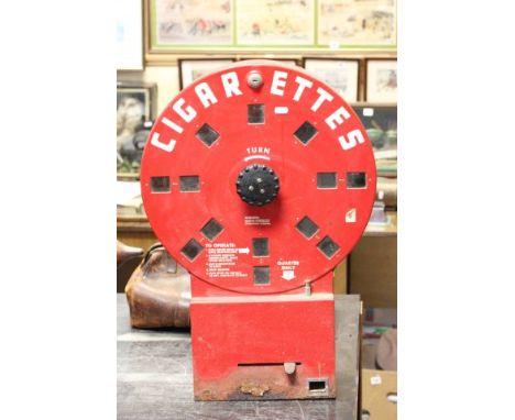 Vintage American Cigarette Machine with Red Circular Case