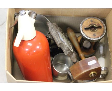 Vintage Soda Syphon, Courage Menu Holder, Masonic Gavel, Treen Egg Timer and Black Forest Military Reme Picture Frame