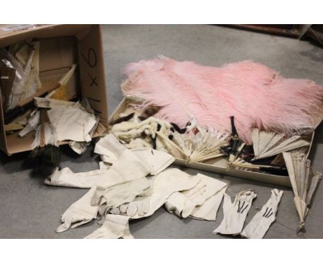 Large Pink Ostrich Feather Fan with Mother of Pearl Handle together with Various other Vintage Fans, Ermine Trim and a Quanti