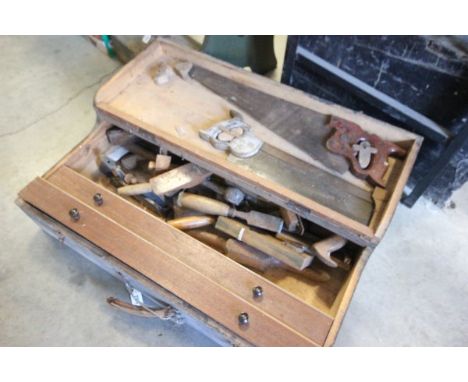 Two Vintage Pine Tool Boxes with many vintage tools (one box with two drawers)