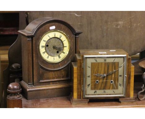 Smiths Two Train Mantle Clock and one other plus Vintage Bed Warming Pan Clock