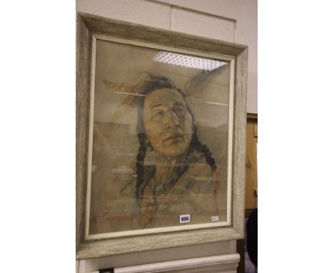 Nicholas De Grandmaison Framed Portrait Image of an American Red Indian Chieftain 