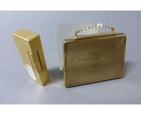 Dunhill Gold Plated Lighter and a Mascot Compact in the form of a Handbag