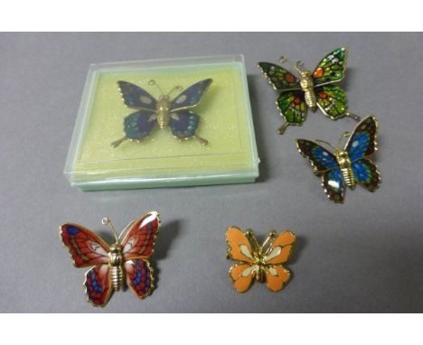 Tub containing 5 Enamel Butterfly Broaches