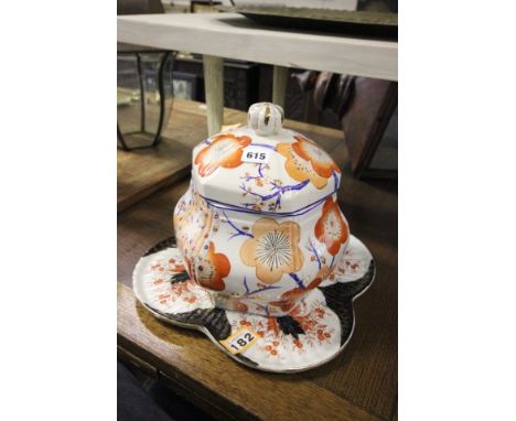 19th century Scalloped Edge Ceramic Tray and a Ceramic Six Sided Lidded Jar