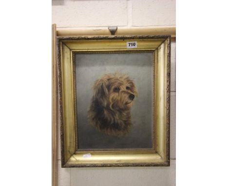 Victorian Gilt Framed Oil on Board Portrait of Small Dog