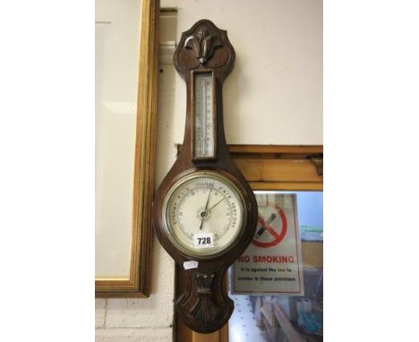 Small Oak Carved Case Aneroid Barometer