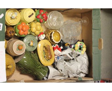 Tray of Mixed Early and Mid 20th century Ceramic Preserve Jars plus cruets etc